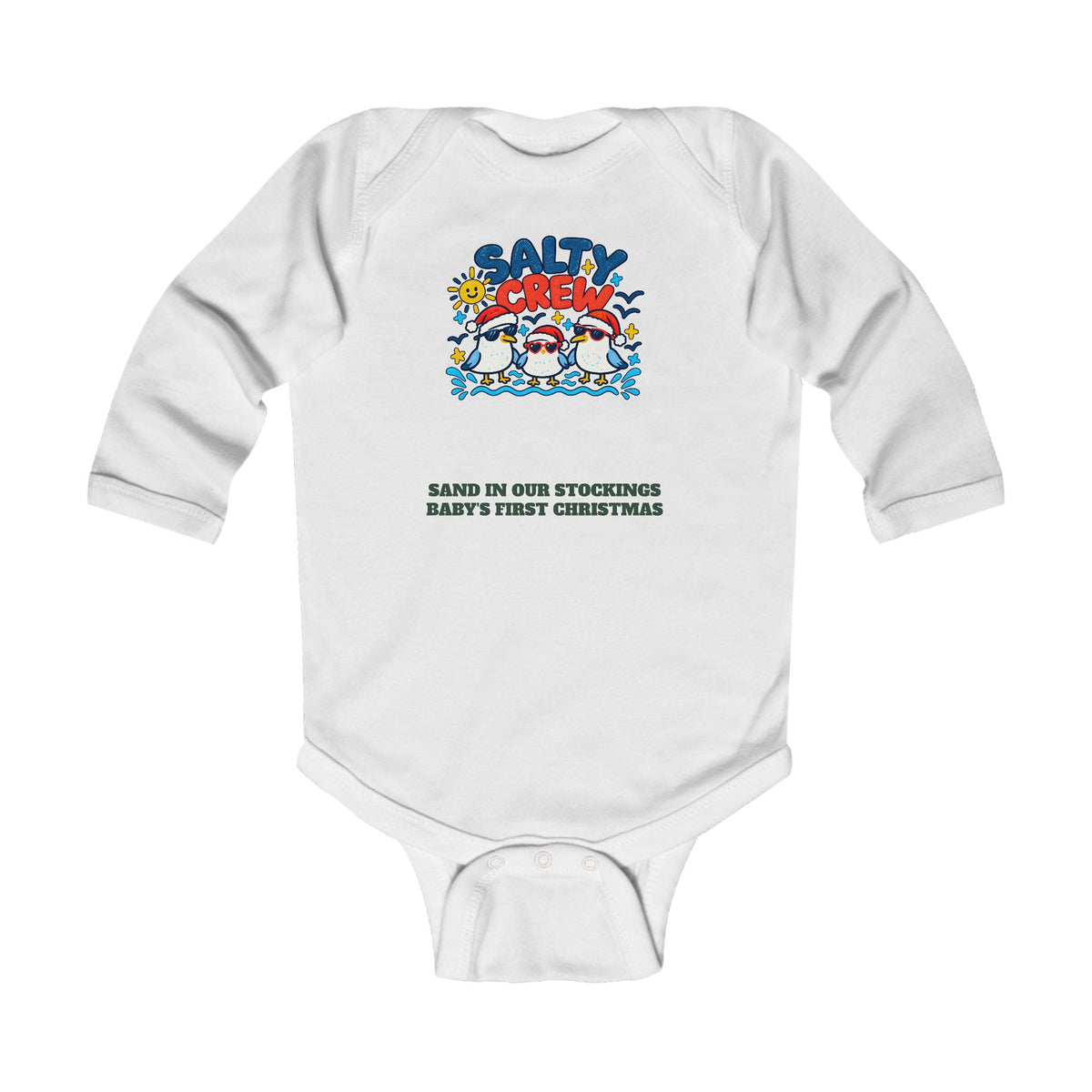 Custom Baby Salty Crew Beach Christmas Long Sleeve Onesie