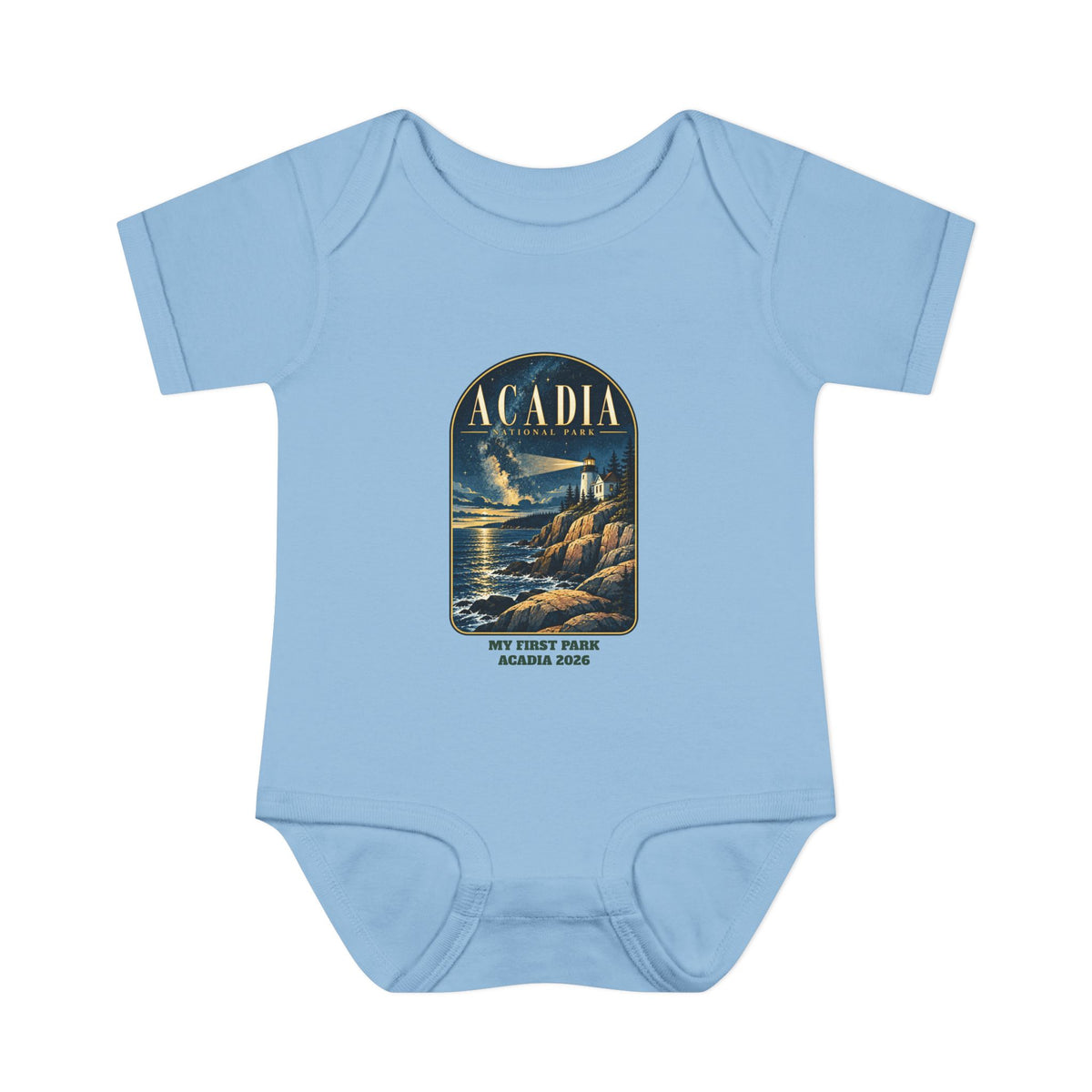 Custom Baby Acadia National Park Lighthouse Night Sky Onesie
