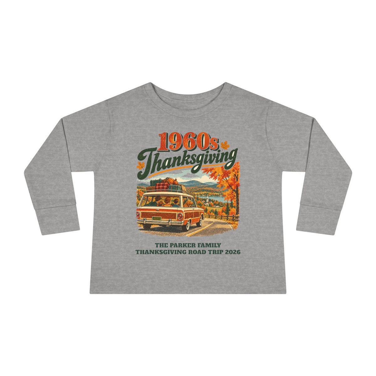 Custom Toddler 1960s Thanksgiving Road Trip Long Sleeve Shirt