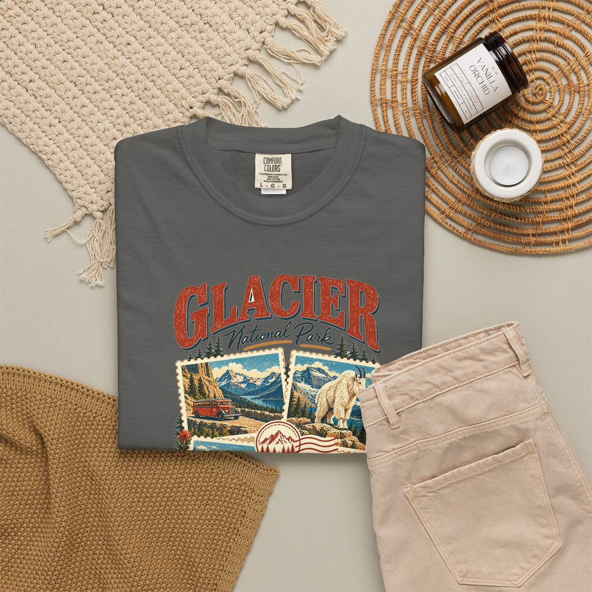 Custom Glacier National Park Stamp Collage Shirt
