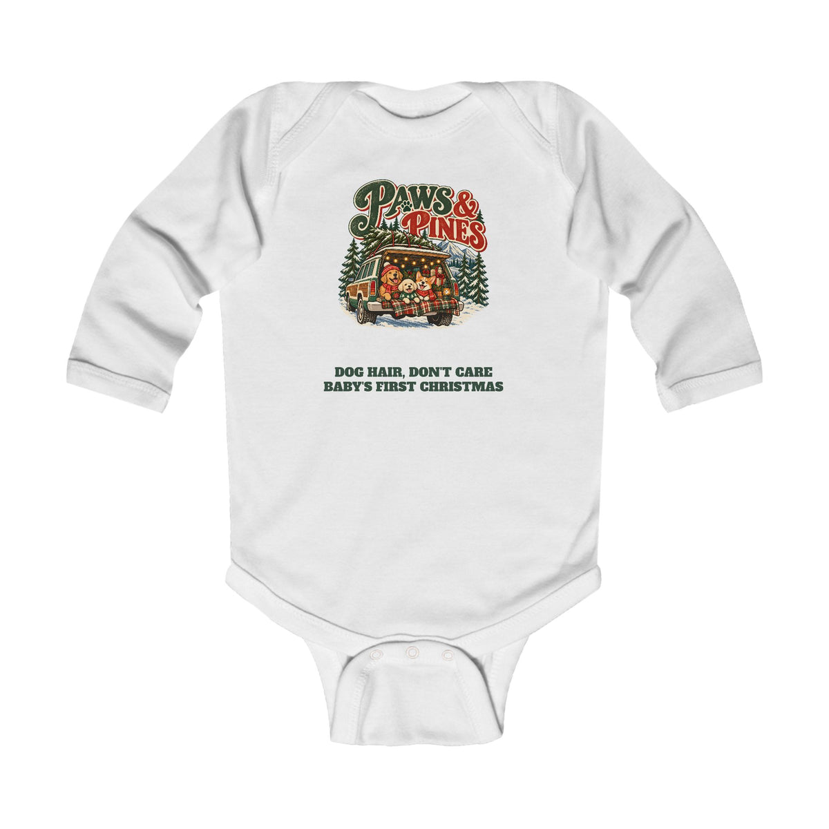 Custom Baby Paws & Pines Christmas Dog Long Sleeve Onesie