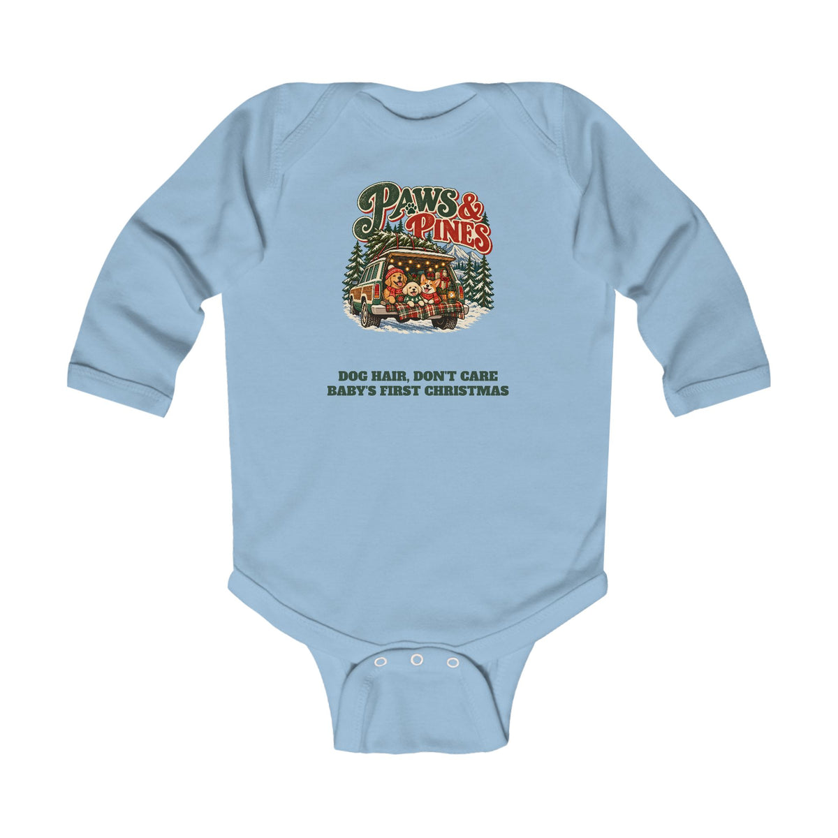 Custom Baby Paws & Pines Christmas Dog Long Sleeve Onesie