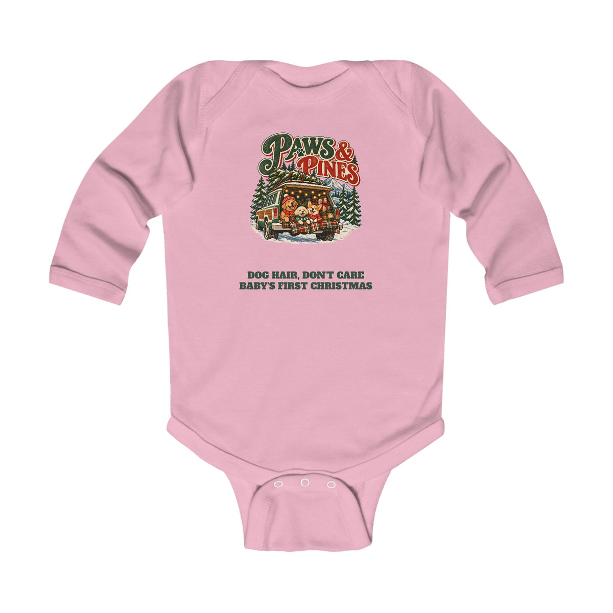 Custom Baby Paws & Pines Christmas Dog Long Sleeve Onesie