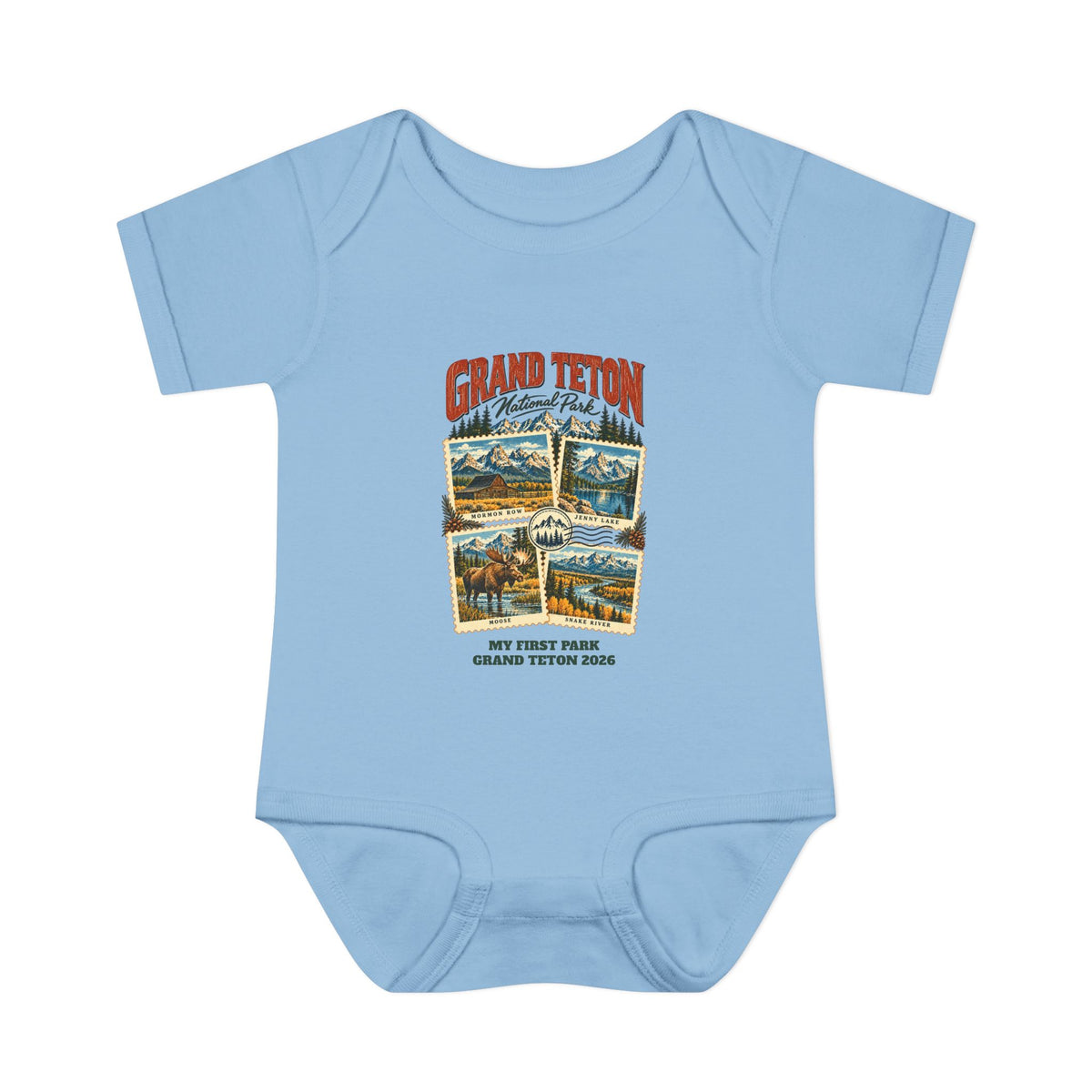 Custom Baby Grand Teton National Park Stamp Collage Onesie