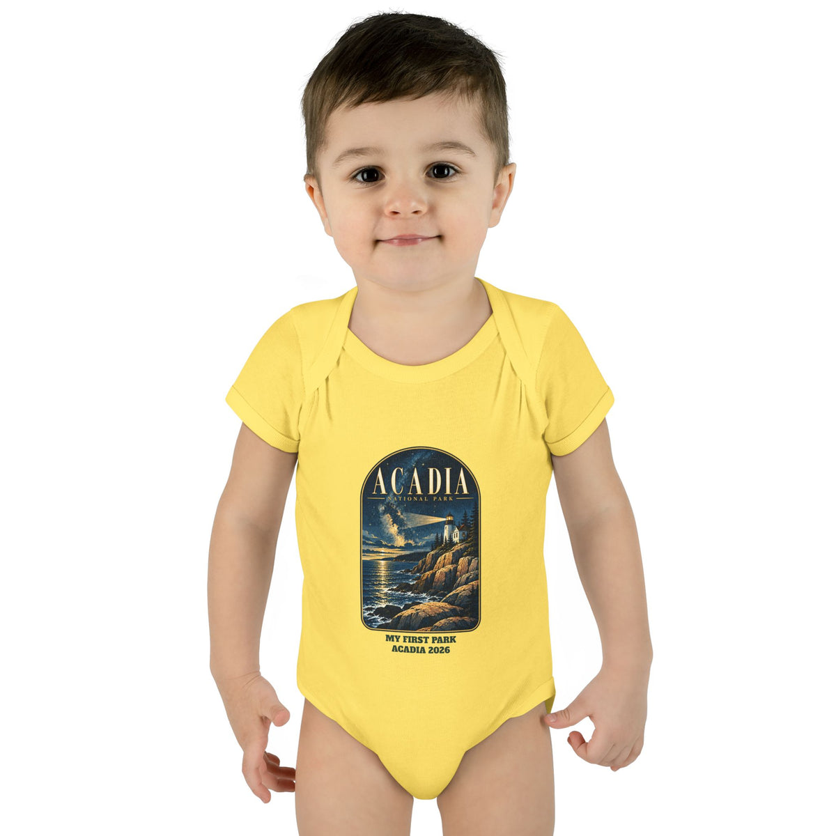 Custom Baby Acadia National Park Lighthouse Night Sky Onesie