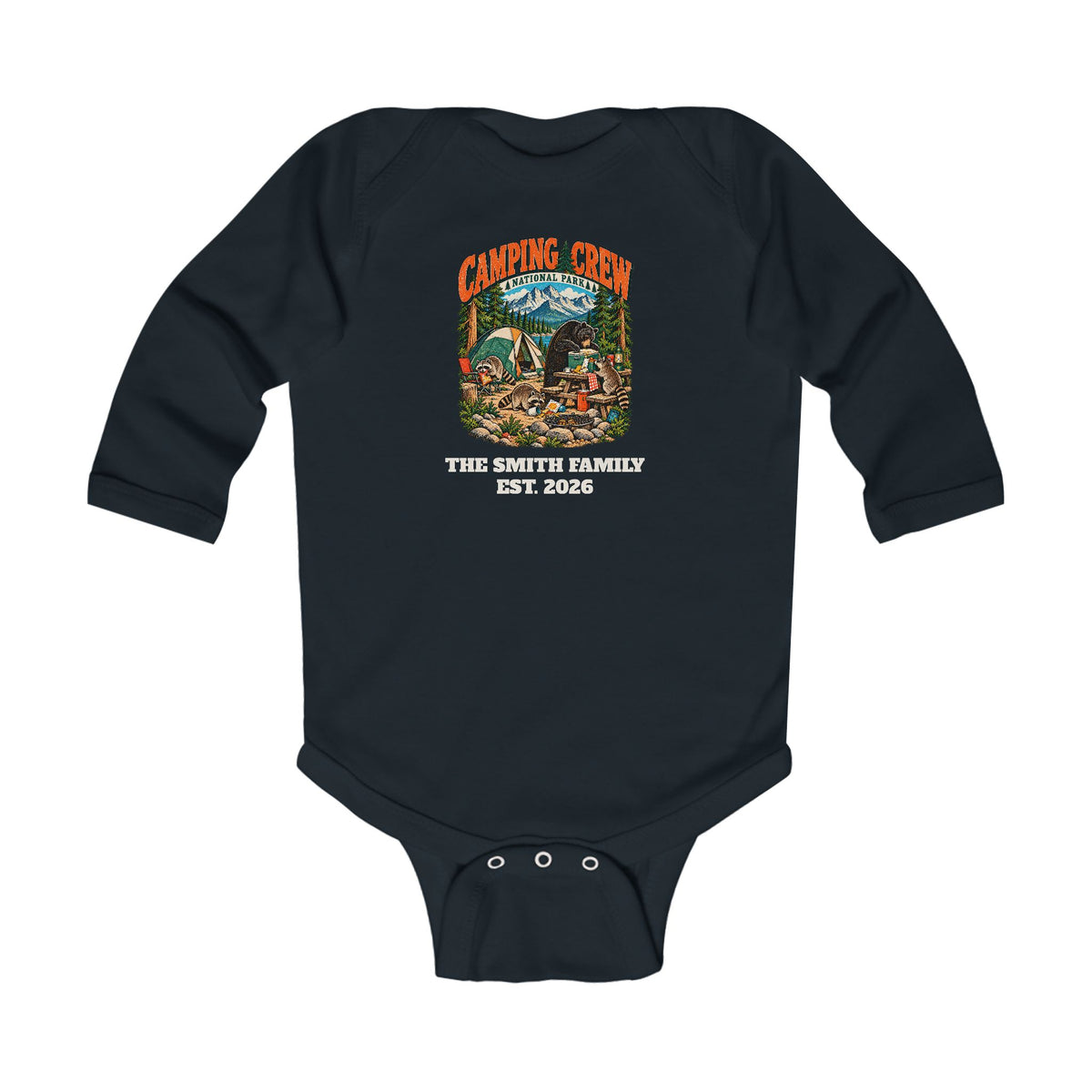 Custom Baby Camping Crew Camping Long Sleeve Bodysuit