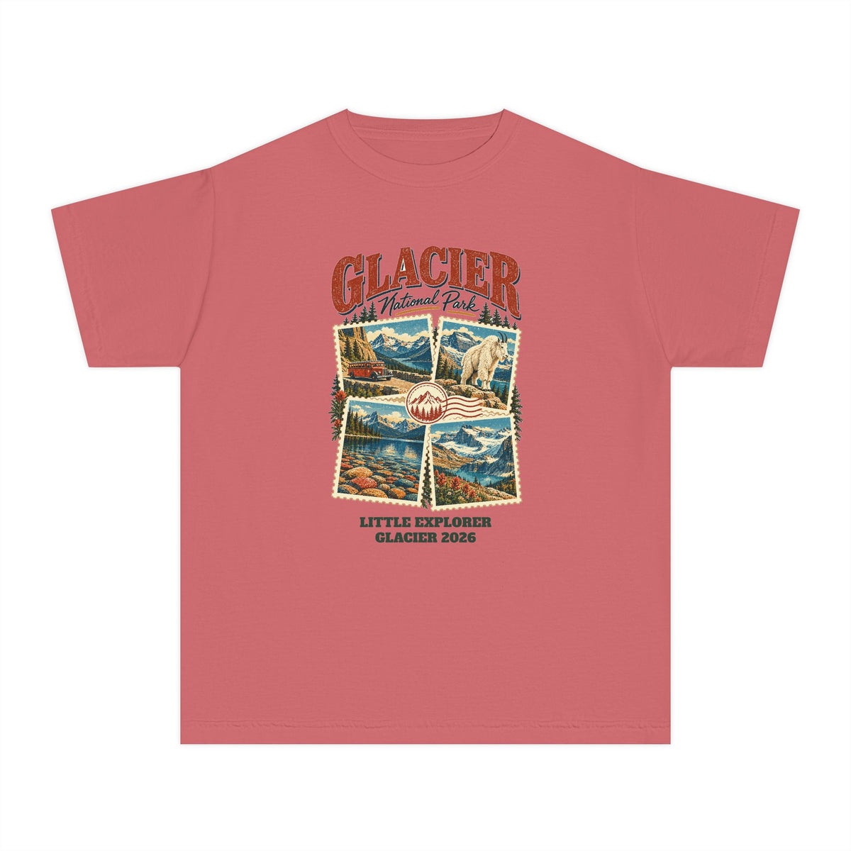 Custom Kids Glacier National Park Stamp Collage Shirt