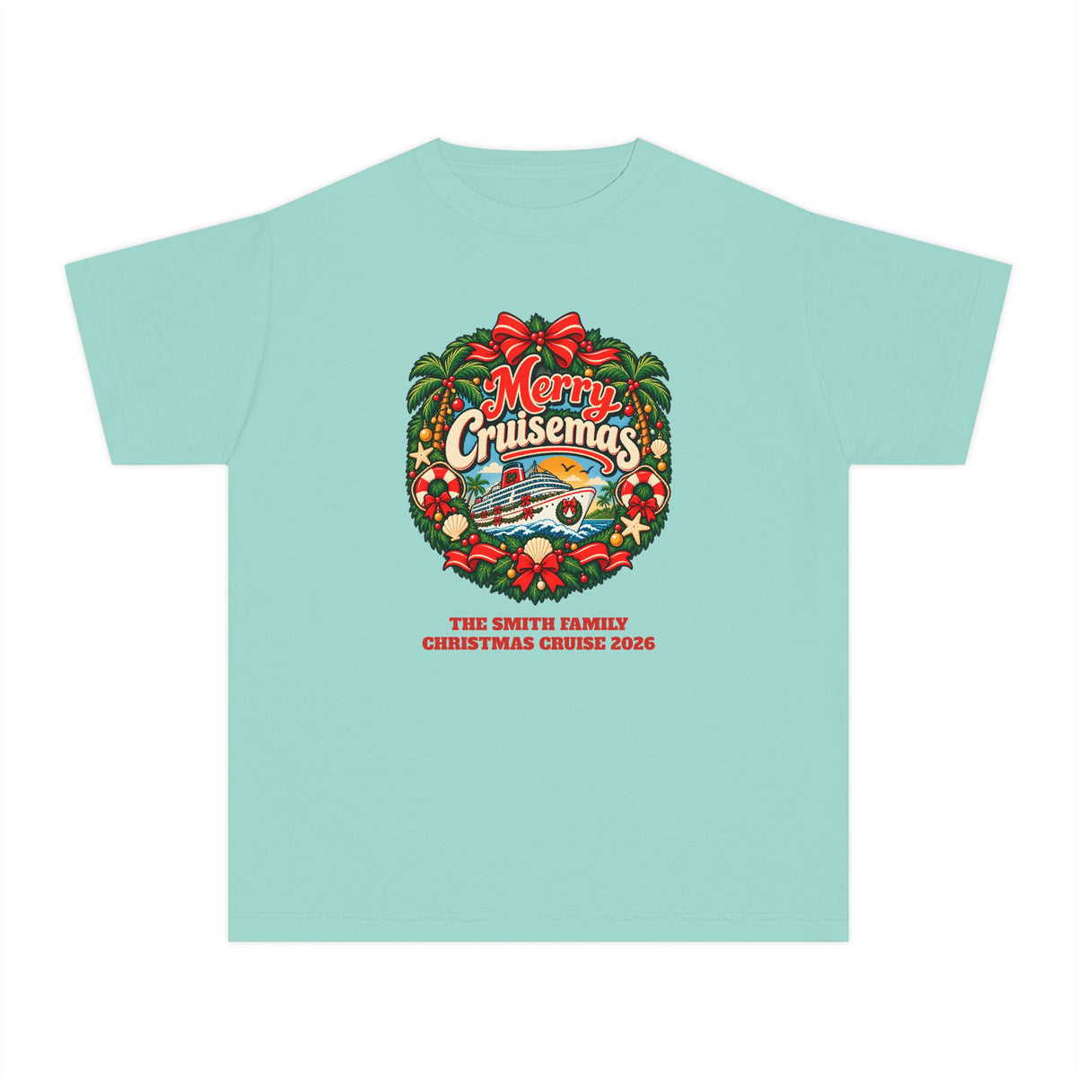 Custom Kids Merry Cruisemas Wreath Christmas Cruise Shirt