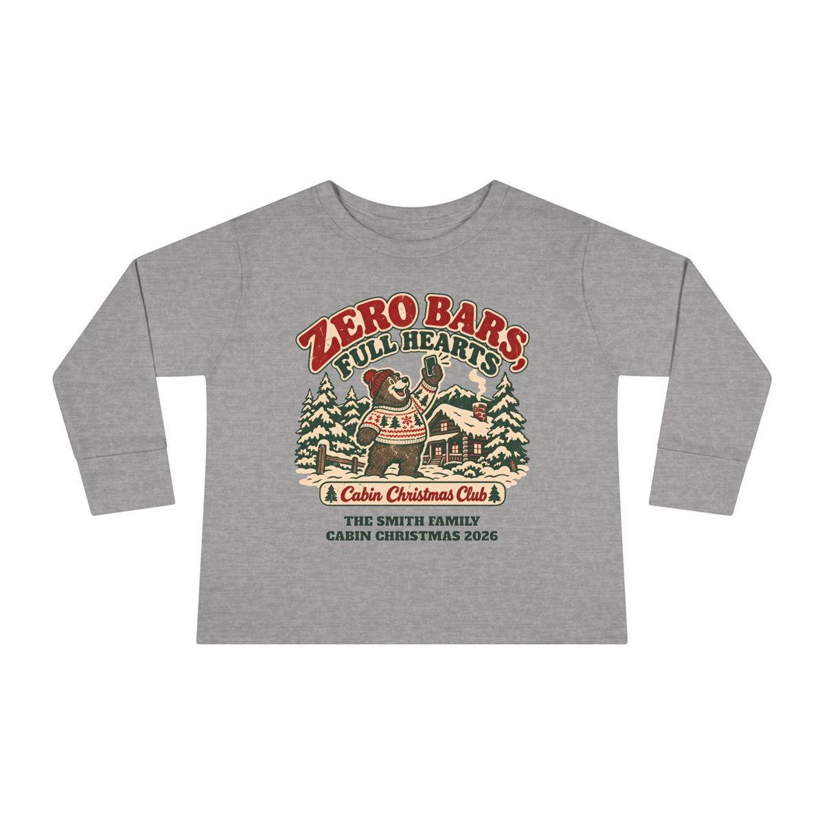 Custom Toddler Zero Bars Full Hearts Cabin Christmas Long Sleeve Shirt