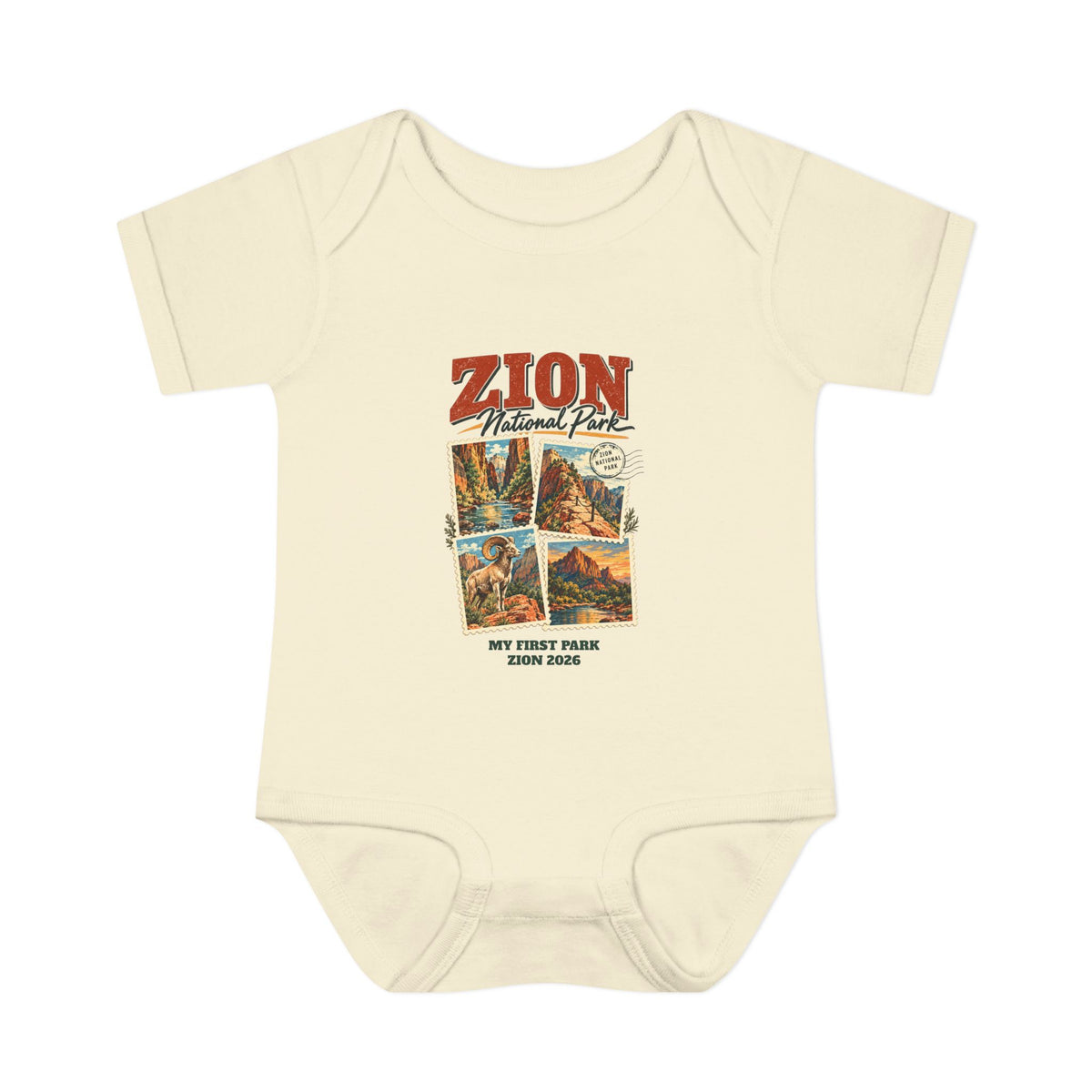 Custom Baby Zion National Park Stamp Collage Onesie