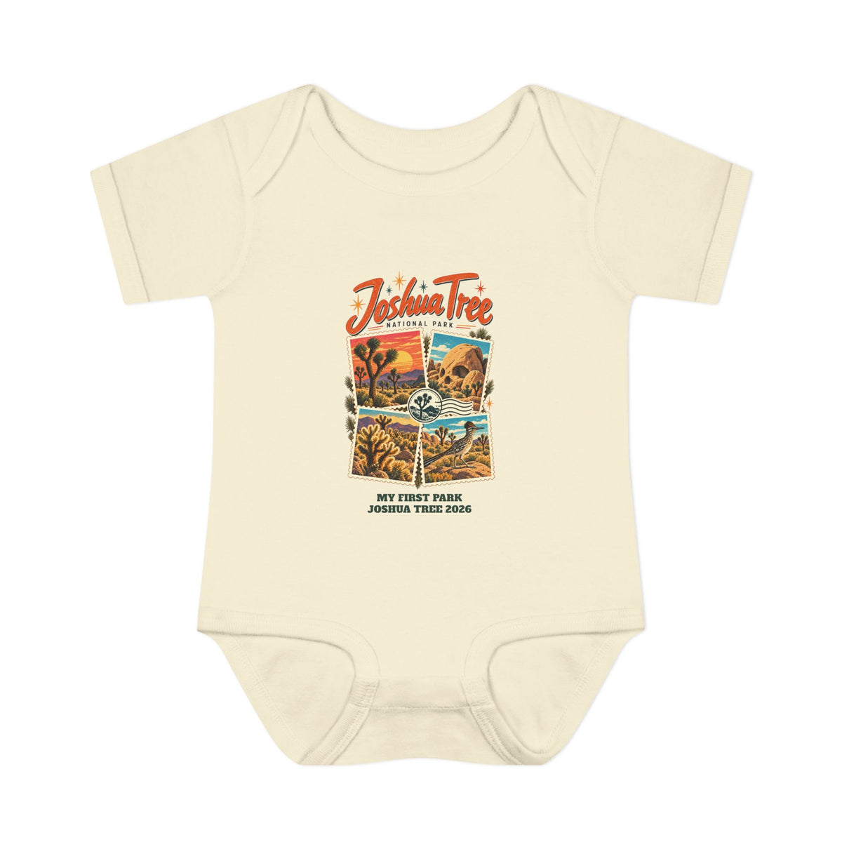 Custom Baby Joshua Tree National Park Stamp Collage Onesie