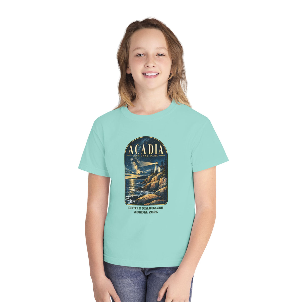 Custom Kids Acadia National Park Lighthouse Night Sky Shirt