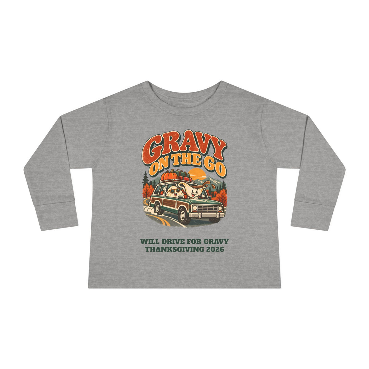 Custom Toddler Gravy On The Go Thanksgiving Road Trip Long Sleeve Shirt