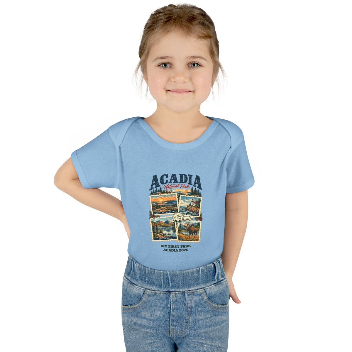 Custom Baby Acadia National Park Stamp Collage Onesie