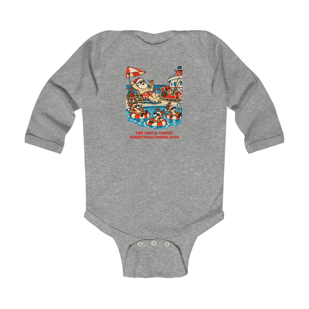 Custom Baby Santa Pool Day Christmas Cruise Long Sleeve Onesie
