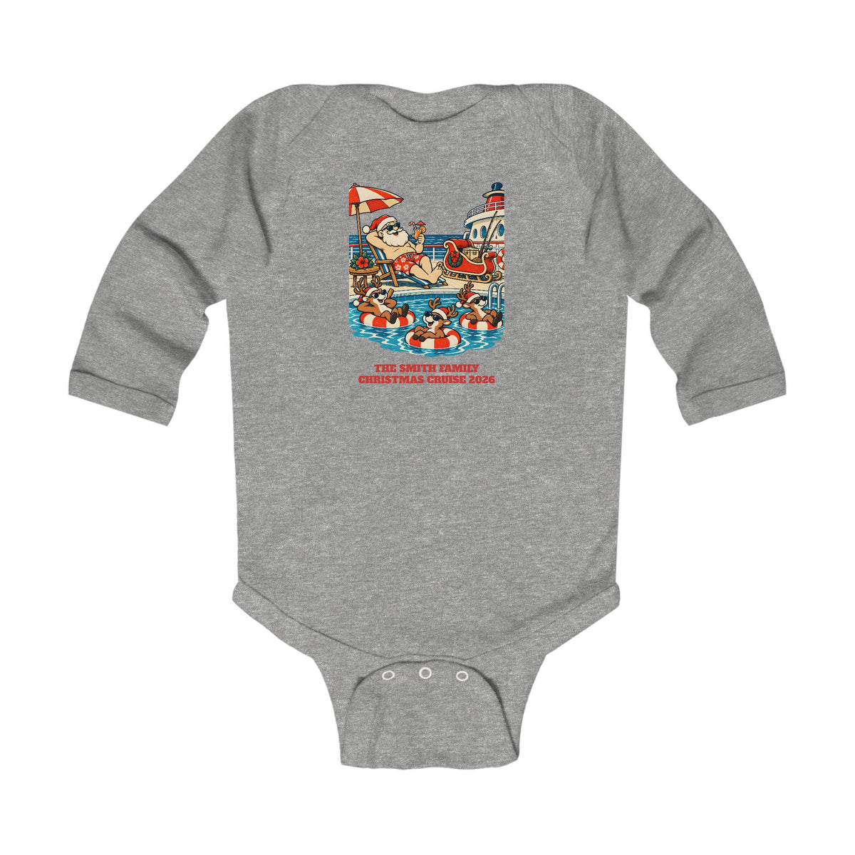 Custom Baby Santa Pool Day Christmas Cruise Long Sleeve Onesie
