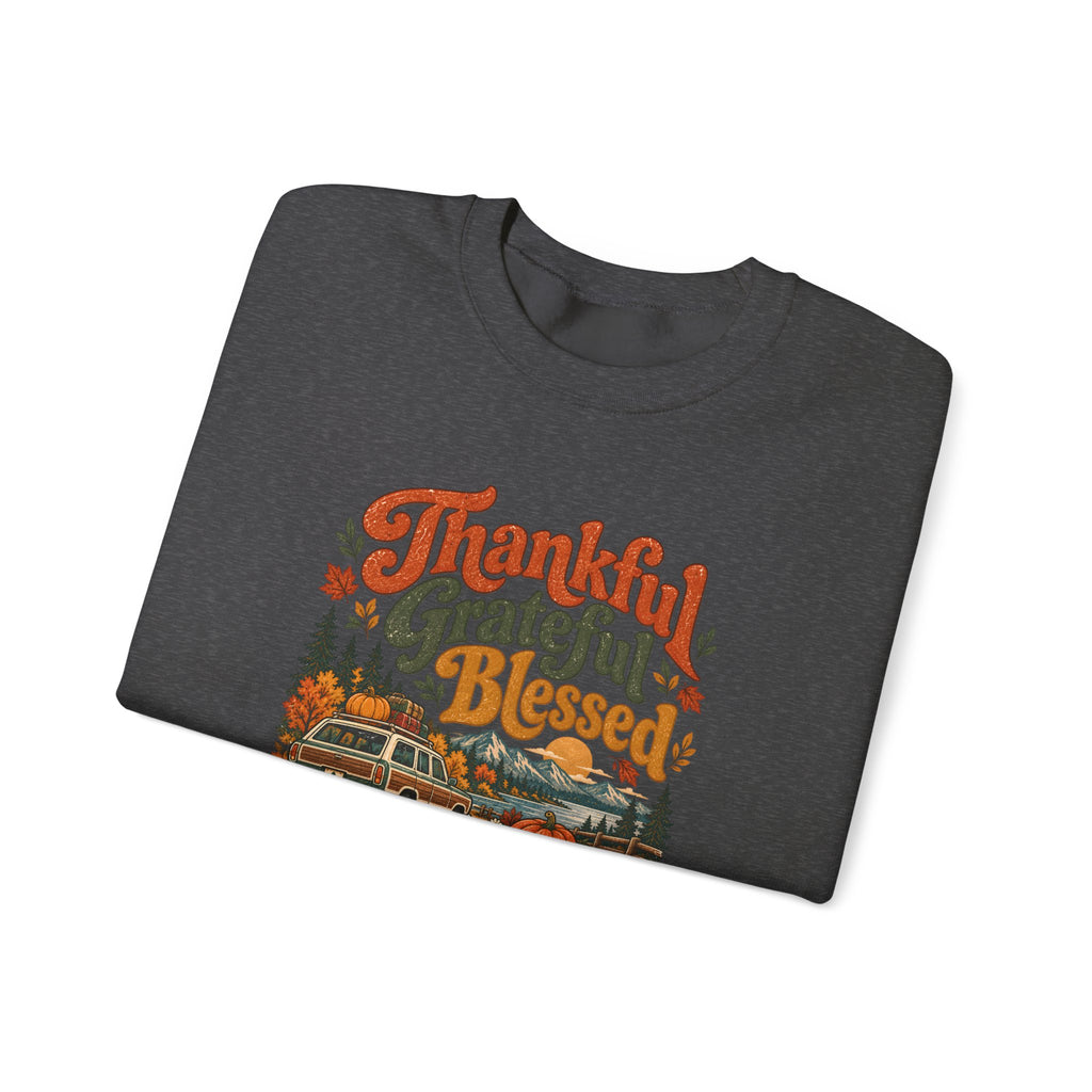 Custom Thankful Grateful Blessed Thanksgiving Road Trip Sweatshirt