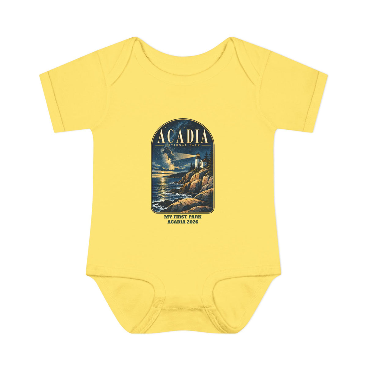 Custom Baby Acadia National Park Lighthouse Night Sky Onesie