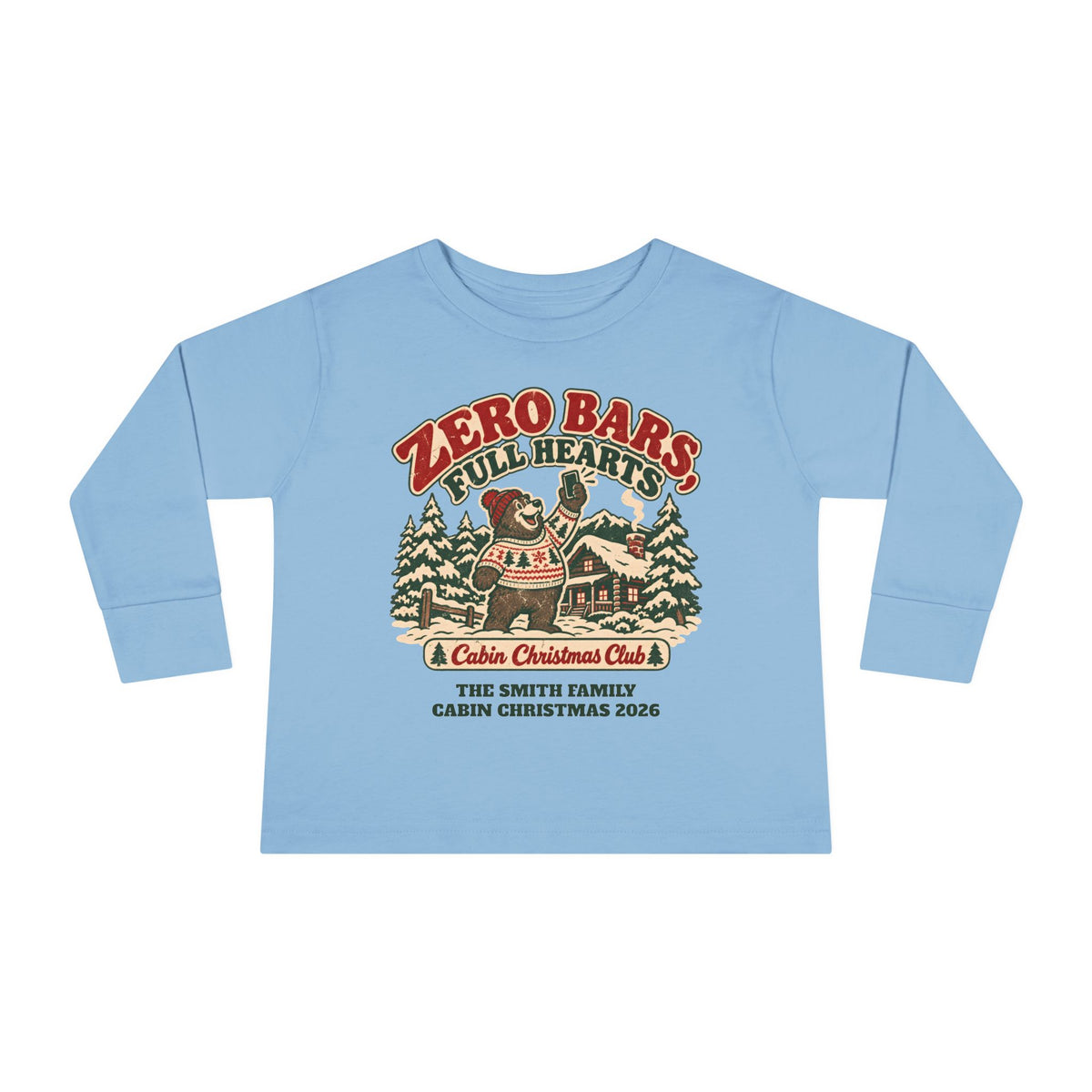Custom Toddler Zero Bars Full Hearts Cabin Christmas Long Sleeve Shirt