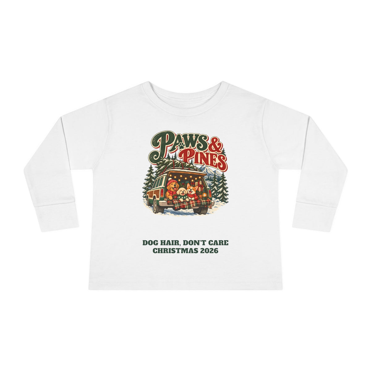 Custom Toddler Paws & Pines Christmas Dog Long Sleeve Shirt