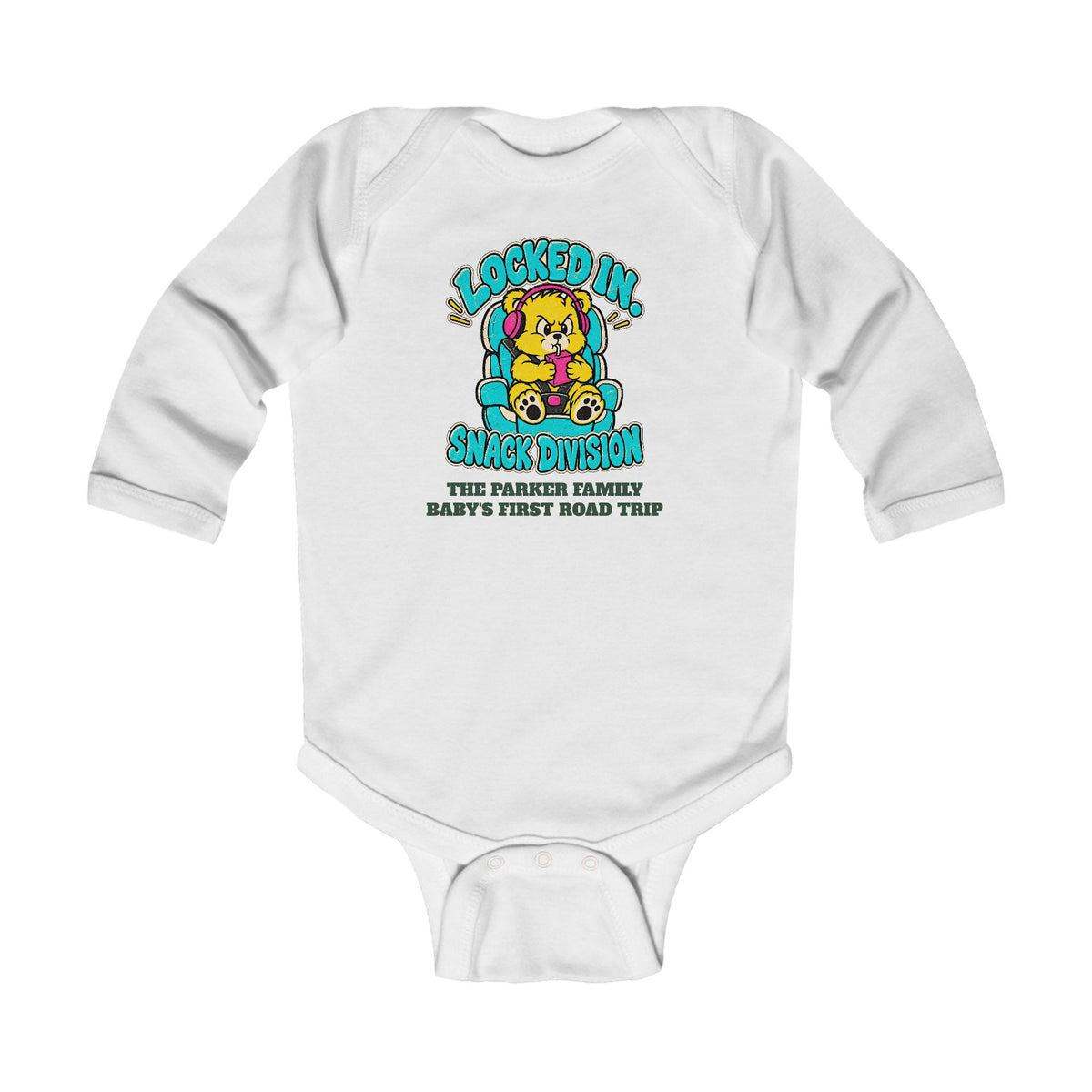 Custom Baby Snack Division Road Trip Long Sleeve Onesie