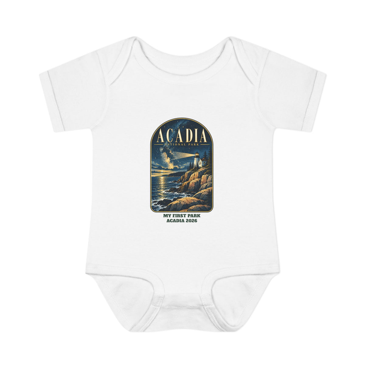 Custom Baby Acadia National Park Lighthouse Night Sky Onesie
