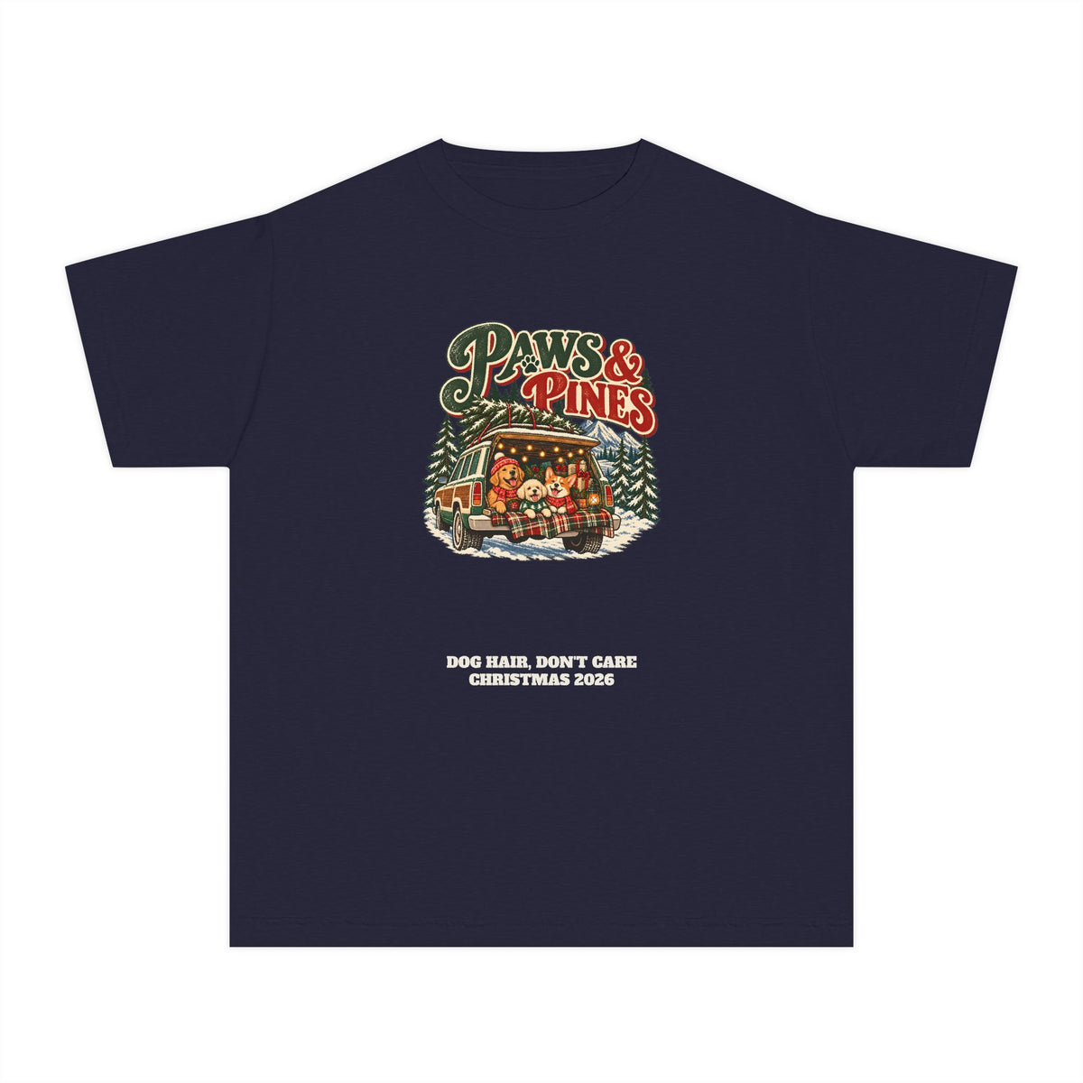 Custom Kids Paws & Pines Christmas Dog Shirt