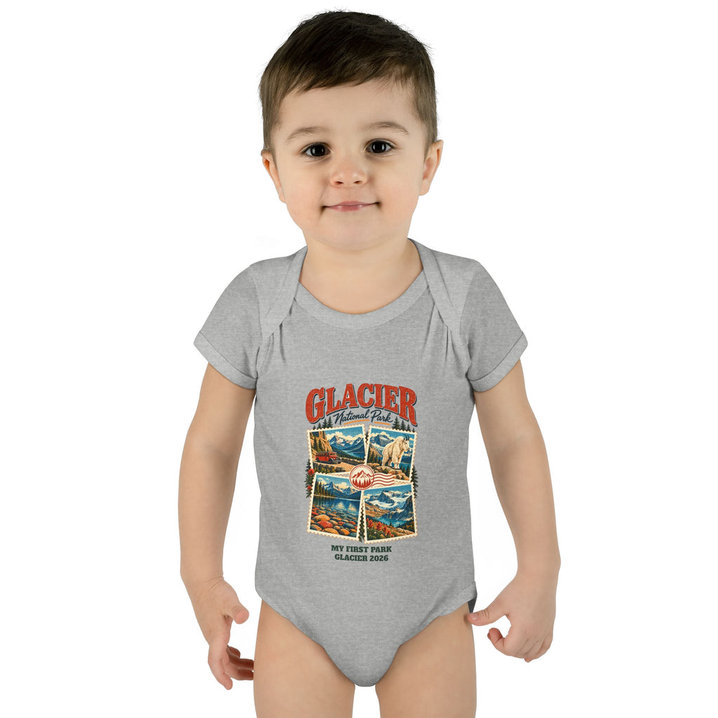 Custom Baby Glacier National Park Stamp Collage Onesie