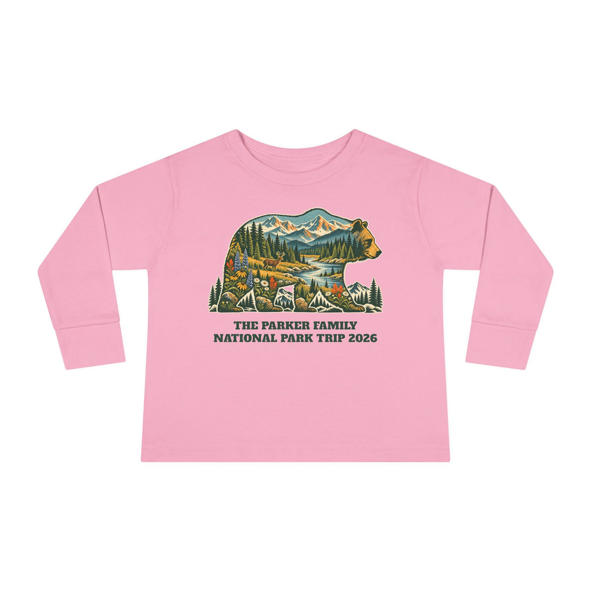 Custom Toddler National Park Bear Long Sleeve Shirt
