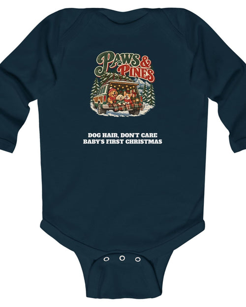 Custom Baby Paws & Pines Christmas Dog Long Sleeve Onesie