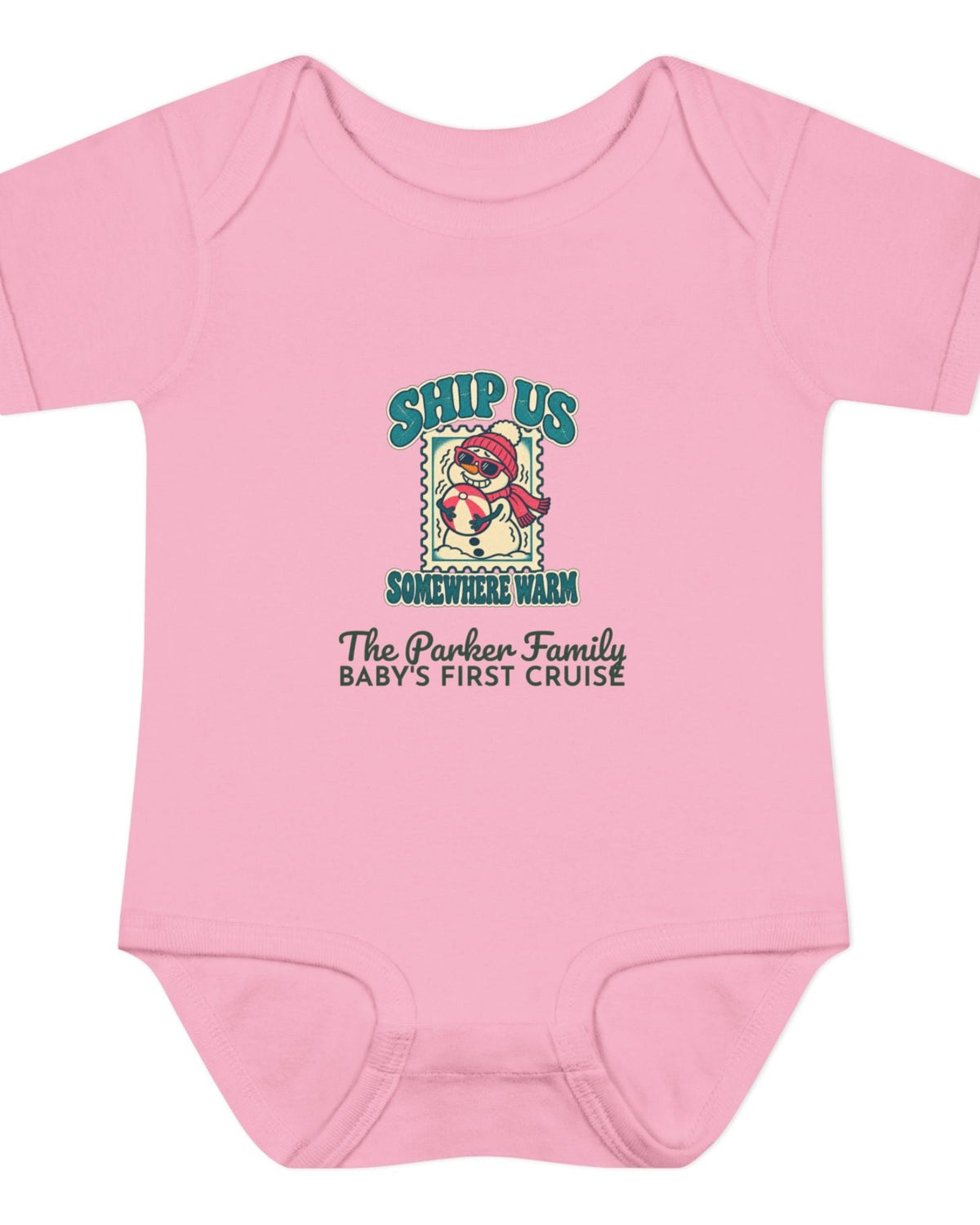 ws-main Baby Ship Us Somewhere Warm Cruise Onesie Pink
